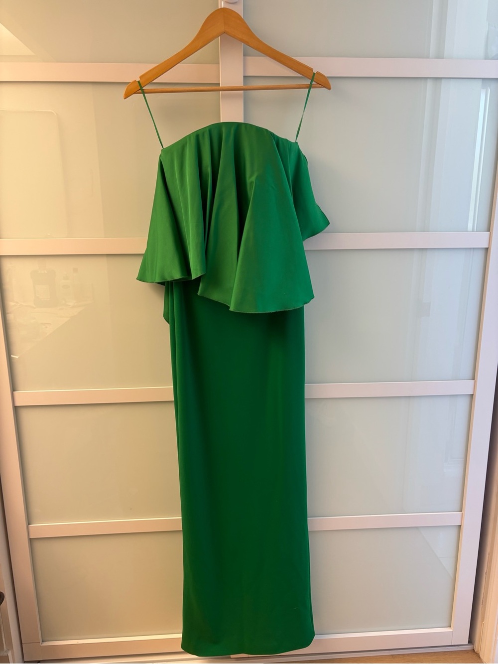 Solace London Liv Elegant Green Strapless Ruffle Column Dress